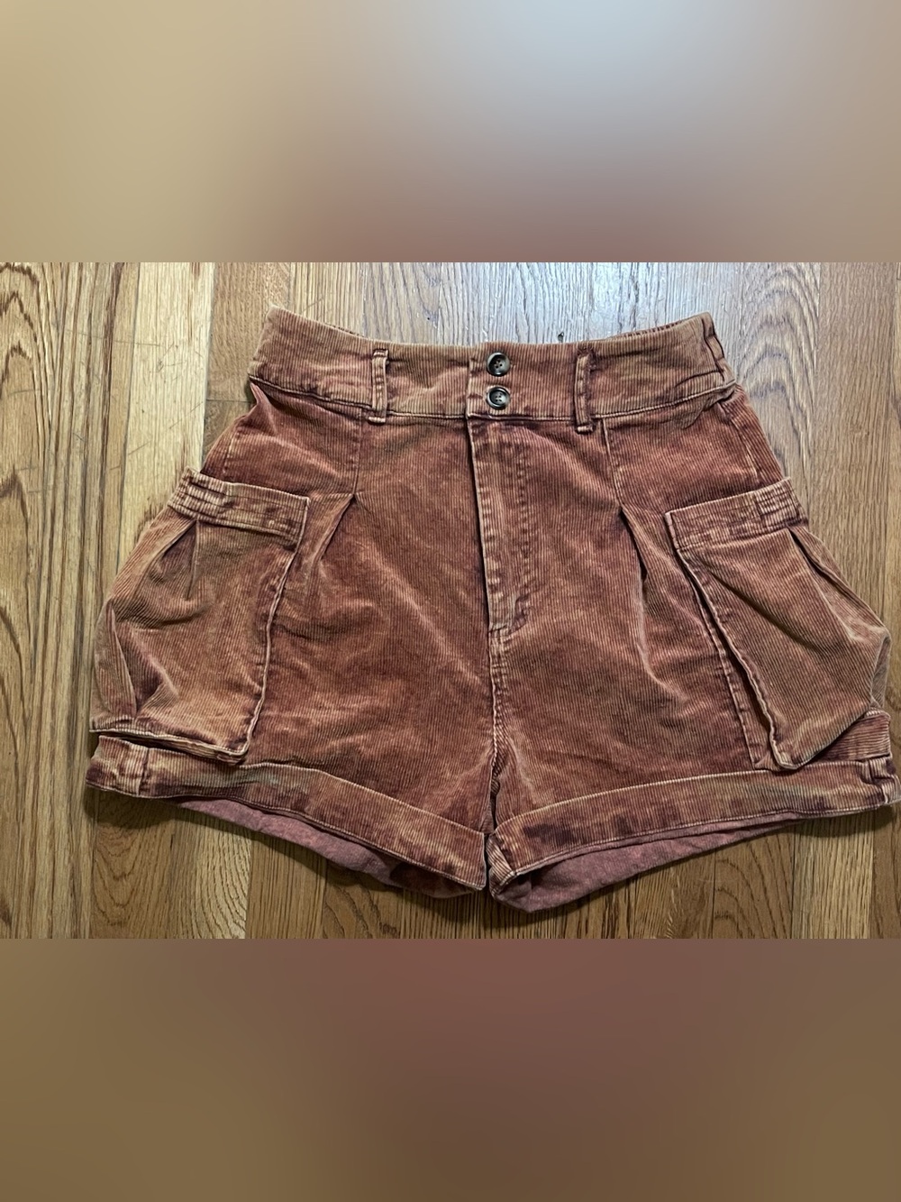 Oli & Hali Mineral Wash Corduroy Cargo Shorts Rust Brown Size Medium